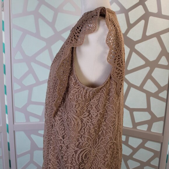 Cable And Gauge Ladies Top Sleeveless Blouse Crochet Lace Boho Taupe Brown Xlarg - Picture 3 of 9